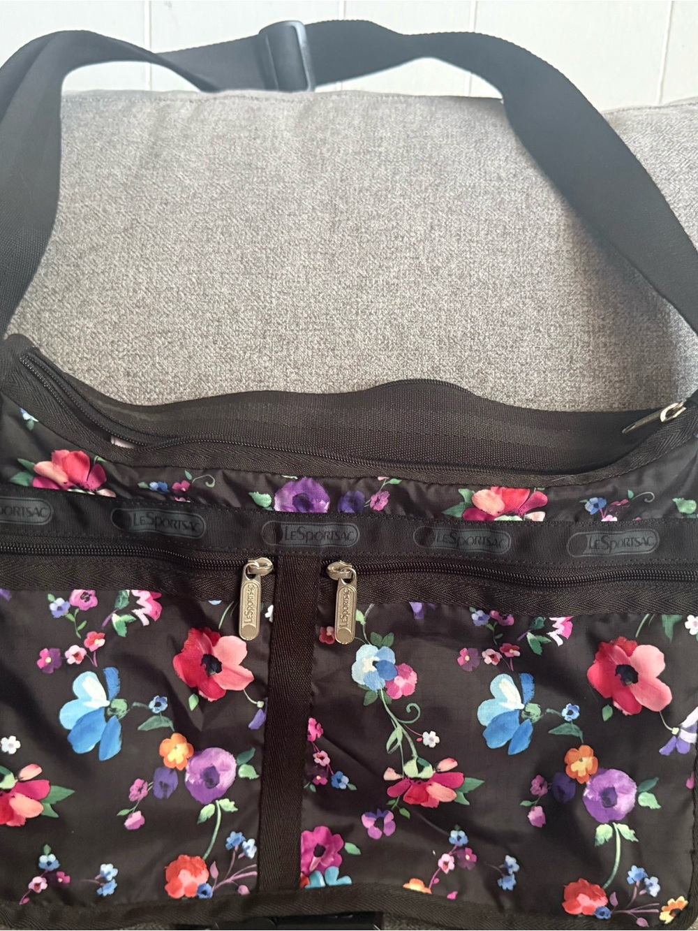 Lesportsac Black Floral Crossbody with Multicolor Blooms